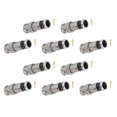 Imagem de Conectores de compressão macho BNC 10 peças RG6 cabo coaxial adaptadores de acoplamento torcido para sistemas de vídeo de segurança