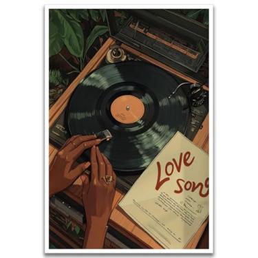 Imagem de Arte de parede de menina negra mulher afro-americana decoração de parede tema musical pôster fashion menina abstrato pôsteres estampas DJ Boho preto feminino pinturas para sala de estar quarto