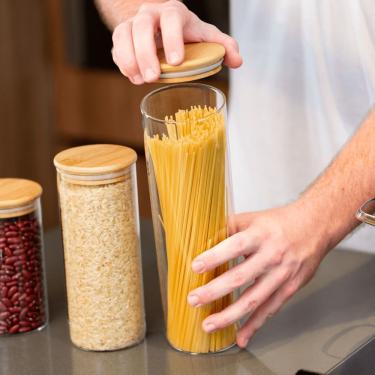 Imagem de Pote De Vidro Porta Mantimentos Hermético Com Tampa De Bambu 1,5 Litros Plasvale Marrom