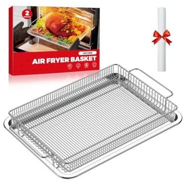 Imagem de Cesta de fritadeira a ar para forno, cesta de fritadeira a ar e bandeja de cozimento de aço inoxidável para forno, frigideira a ar para cozinhar, assar na máquina de lavar louça e grelhar (35,3 cm x