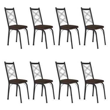 Imagem de Kit 8 Cadeiras de Cozinha Delaware Estampado Imbuia Pés de Ferro Preto