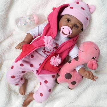 Imagem de Boneca Reborn CHAREX Black Girl Lucy 55 cm com roupas e brinquedos