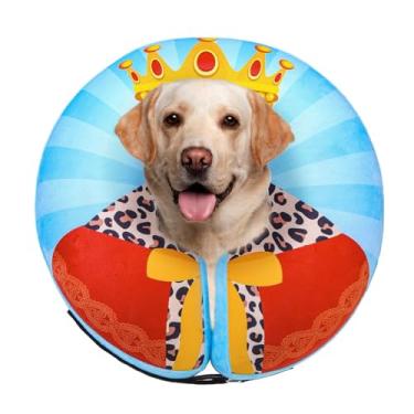 Imagem de SCENEREAL Coleira de donut alternativa de cone para cães após a cirurgia, coleira macia para recuperação de animais de estimação para cães médios e grandes, coleiras infláveis ajustáveis para evitar
