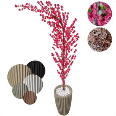 Imagem de Cerejeira Artificial Curva Sakura Pink Grande Vaso Decoração - Flor de