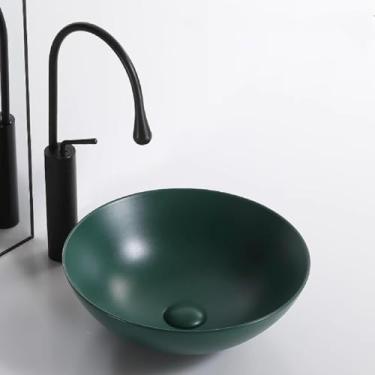 Imagem de Pia De Vaso De Banheiro De Cerâmica Mini Lavatório De Bancada Redondo Fácil De Instalar Bacia De Arte Pia De Limpeza Fácil Para Banheiro Banheiro De Hóspedes Restaurante, A, 42x42x14cm