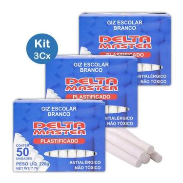 Imagem de Kit c/ 3Cx Giz Escolar Branco Antialérgico Plastificado - Delta