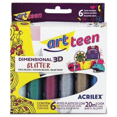 Imagem de Tinta Dimensional Relevo Glitter Efeito 3D 6 cores Acrilex Artesanato 