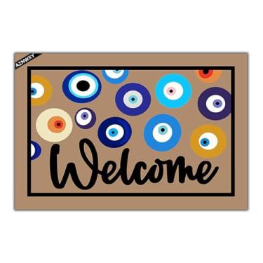 Imagem de AZNWXY Boho Farmhouse Tapete de porta rústico colorido bem-vindo entrada ao ar livre, tapete de porta de boas-vindas antiderrapante 60 cm x 40 cm