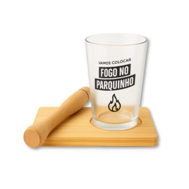 Imagem de Kit Caipirinha Completo – Copo Fosco, Muddler e Base de Madeira para Drinks Profissionais em Casa