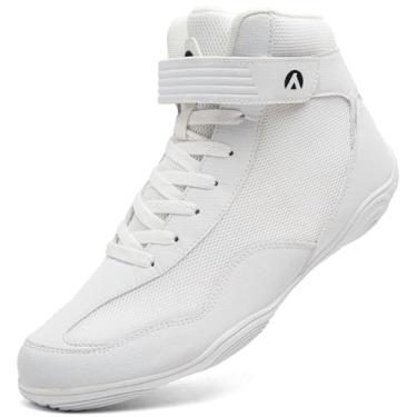 Imagem de DimaiGlobal Tênis masculino de luta livre fitness tênis de boxe Zero Drop Sole High Top Fighting Shoes Taekwondo Karate Martial Arts Training Shoes, Branco, 45