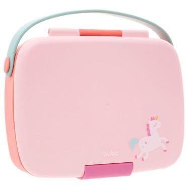 Imagem de Lancheira e Talheres Inox Infantil Bentô Box 1200ml Unicórnio Tampa com Vedação Buba