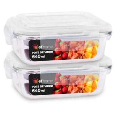 Imagem de Kit 2 Potes de Vidro Retangular Hermético com Tampa 640ML - Armazenamento Seguro e Conservação de Alimentos - Organizador para Cozinha e Produtos Secos