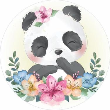 Imagem de Painel de Tecido Sublimado Redondo Ursinha Panda Flores Aquarela Cute 