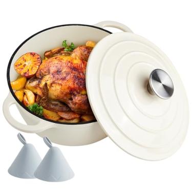 Imagem de Ferro fundido esmaltado para forno holandês de 4,5 litros com tampa - alças duplas grandes - Seguro para forno até 260 °C - Panela redonda clássica para creme de cozinha versátil