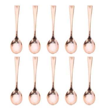 Imagem de Cabilock 24 peças de mini colheres de plástico ouro rosa, colheres de degustação de plástico dourado, colher de sobremesa, ótima para amostras de sobremesa ou aperitivos, mel
