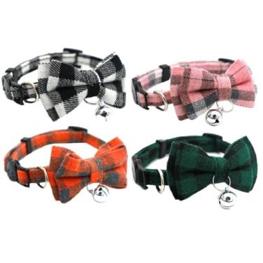 Imagem de Coleiras para animais de estimação de tamanhos pequenos/médios/grandes, para meninos e meninas, elegante, xadrez, ajustável, com gravata borboleta removível e Bel