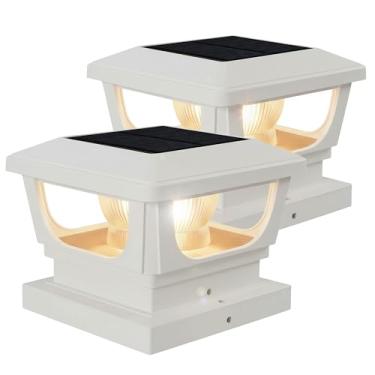 Imagem de BRIGHTICONIC Tampas de poste de LED para ambientes externos, energia solar dupla e bateria, branco 3000K, para cercas e grades quadradas 4x4 e 3x3