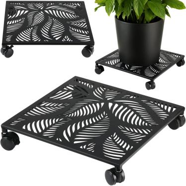 Imagem de lucpur Pacote com 1 suporte quadrado para plantas de metal de 30,5 cm com rodas, samambaia tropical