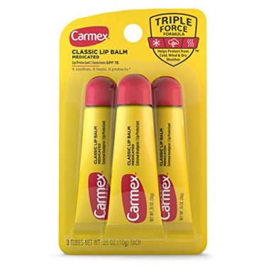 Imagem de Carmex Bálsamo labial medicamentoso, hidratante labial para lábios secos e rachados, 9,9 g - 3 unidades