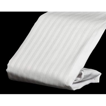 Imagem de Jogo de cama Crown Collection Hotel 600 fios 100% algodão egípcio 1 peça lençol com elástico com bolso profundo de 30,48 cm damasco tamanho Queen, cor lisa, branco, White Striped, King