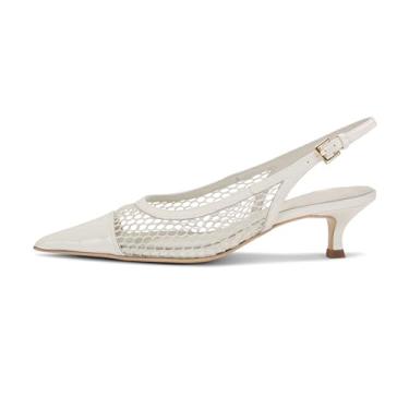 Imagem de olomisa Slingback escarpim feminino de malha, salto gatinho, bico fino, sandálias com fivela e tira no tornozelo, salto baixo, Malha branca (salto baixo), 35