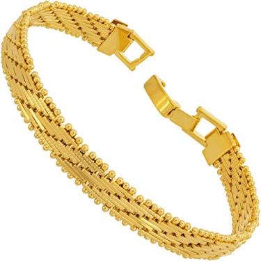 Imagem de LIFETIME JEWELRY Pulseira vintage de 7 mm de trama plana banhada a ouro real 24 k para mulheres e homens, 0.25 inch, Metal