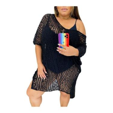 Imagem de Saída de Praia Plus Moda Verão Gola V Vestido Canga Ombro - PLUS MESMO