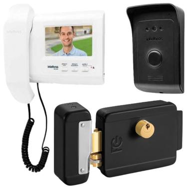 Imagem de Kit 1 Vídeo Porteiro Interfone Ivr 1010 + 1 Fechadura Preta