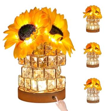 Imagem de Luminária de Mesa LED Girassol com Toque 3 Cores - Abajur de Cabeceira com Dimmer Infinito USB, Luz Noturna para Quarto, Escritório e Decoração de Casa