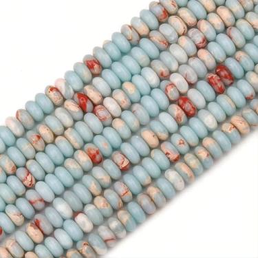 Imagem de HAAMIIQII Contas Rondelle de pedra Shoushan azul natural de 2 x 4 mm, 150 peças de contas espaçadoras de pedras preciosas soltas de disco de abaco para fazer joias, artesanato, cordão de 38 cm