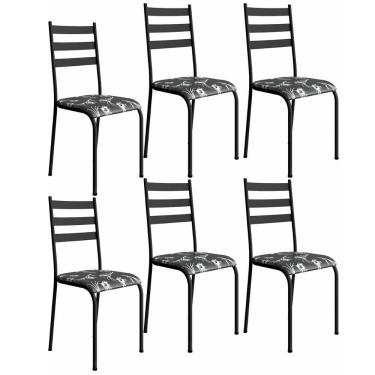 Imagem de Kit 6 Cadeiras 541 Sala Jantar Cozinha Pés Aço Tubular Floral Preto