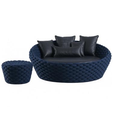 Imagem de Chaise e Puff Monique em Trico Náutico Alumínio para Edícula, Piscina Trama