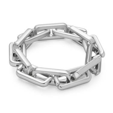 Imagem de WOWORAMA Pulseira de corrente grossa para mulheres, pulseiras elásticas ajustáveis com elos grossos, pulseira dourada/prata, Adjustable Size, Liga metálica, Sem Pedra Preciosa