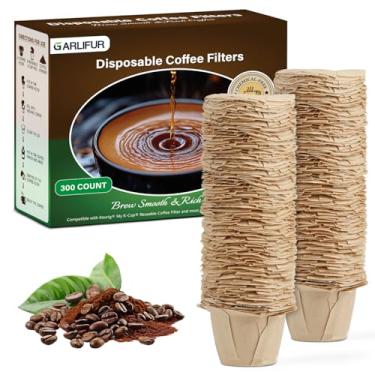 Imagem de GARLIFUR 300 filtros descartáveis para copos K, papel de filtro de café para cafeteiras Keurig, porção única 1.0 e 2.0, use com cápsulas reutilizáveis K Cup (não branqueadas)