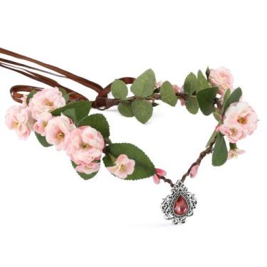 Imagem de Bandana Fairy Floral MOSTORY Pink Elf Flower Crown para mulher