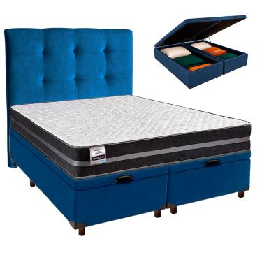 Imagem de Kit Cama Box Bau + Cabeceira + Colchão Queen Molas Ultralastic - Bogota - Inducol