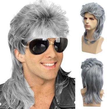Imagem de Peruca Sallcks Silver Grey Mullet para homens de fibra sintética