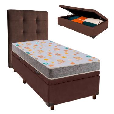 Imagem de Cama Box Bau + Colchão Solteiro D20 D20 Inducol + Cabeceira Estofada