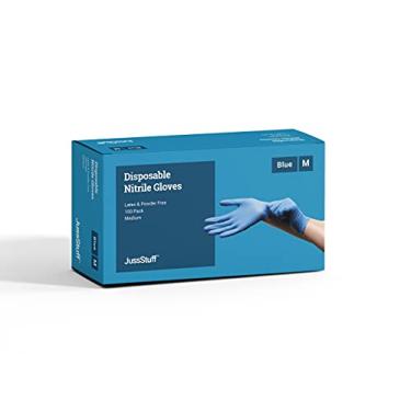 Imagem de Luvas de nitrilo azul médias, 100 luvas descartáveis sem látex sem pó - Luvas seguras para alimentos, cozinha, limpeza, salão de beleza, casa e industrial