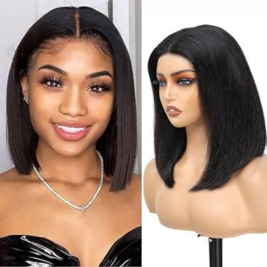 Imagem de Wear and Go Peruca Bob sem cola cabelo humano pré-cortado 12 x 12 cm perucas com fecho de renda para mulheres negras 250% dentista, liso, curto, bob, cabelo humano, adequado para iniciantes, 40,6 cm