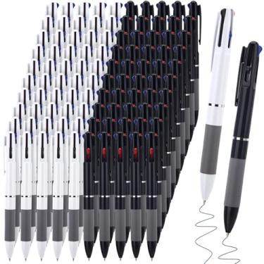Imagem de Tenceur Pacote com 100 canetas multicoloridas 3 em 1 canetas esferográficas coloridas de 0,7 mm, preto e branco, caneta esferográfica de ponta média, escrita suave, retrátil e multicolorida, para