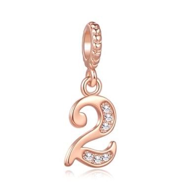 Imagem de MiiFort Lucky Number 2 Two Second Charm serve para pulseiras Pandora berloques de aniversário, presentes para mulheres, ouro rosa, zircônia cúbica transparente