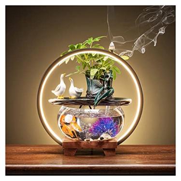 Imagem de XFNVXC Fonte decorativa para uso interno, fonte de água, enfeite de fonte de água com tanque de peixes de vidro, decoração de mesa, decoração para casa, enfeite da sorte, fonte de jardim ornamental
