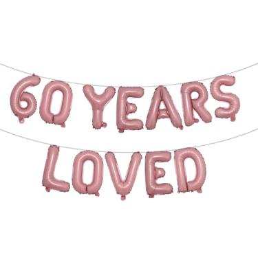 Imagem de 60 Years Loved Balloon Banner, Guirlandas de glitter multicoloridas para artigos de decoração de festa de aniversário de 60 anos/casamento (60 ANOS AMADOS Rosa)