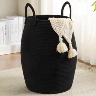 Imagem de Cesto de roupa suja Fiona's magic 65L, corda de algodão preta