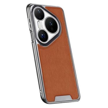 Imagem de HAOMRIYL Capa de couro para Huawei Pura 80 Ultra/80 Pro +/80 Pro/80, capa de telefone com revestimento fino, proteção de lente anti-queda, latão, 80