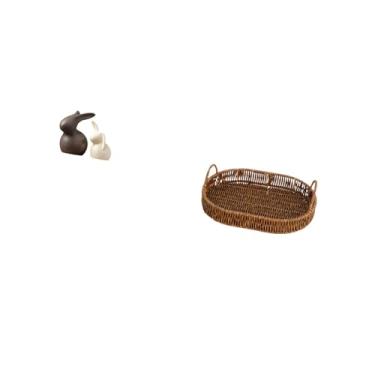 Imagem de Fenteer Conjunto de Estátuas de de Cerâmica E Porcelana com Cesta de Vime, Fruteira Oval, Organizador de Cozinha, Decorações de Páscoa para Armários, J