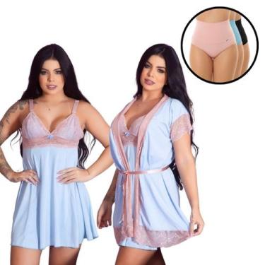 Imagem de Kit Maternidade Camisola Amamentação Robe Roupão 3 Calcinhas Pós Parto