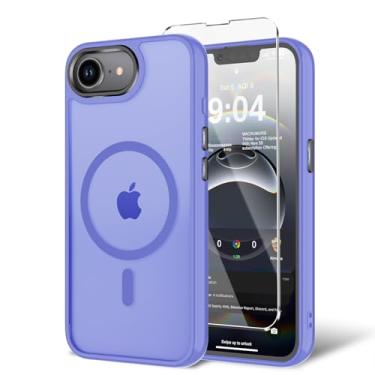 Imagem de BPOASE Capa para iPhone 16E com protetor de tela, [compatível com Magsafe] Capa de telefone ultrafina translúcida fosca à prova de choque - roxo claro
