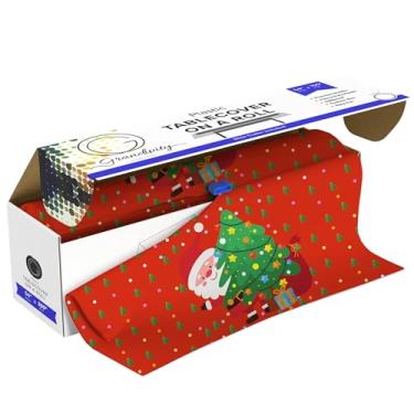 Imagem de Grandipity Rolo de toalha de mesa de plástico – 137,2 cm x 300' Toalhas de mesa de plástico de Papai Noel para festas descartáveis com caixa de corte – Toalha de mesa descartável cortada no tamanho